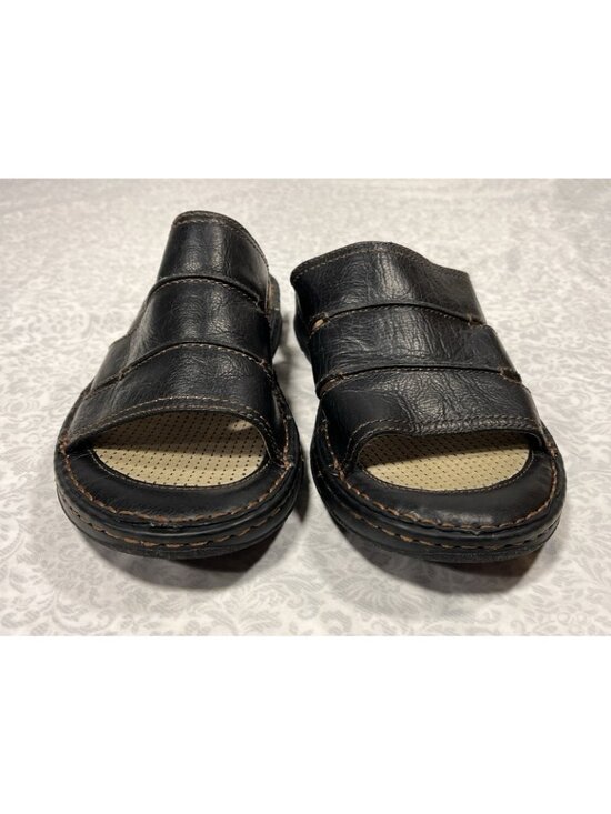 Born Sandals Womens Size US 9 M EU 40.5 Dark Brown Leather Slides Open Toe Flats - Picture 2 of 12